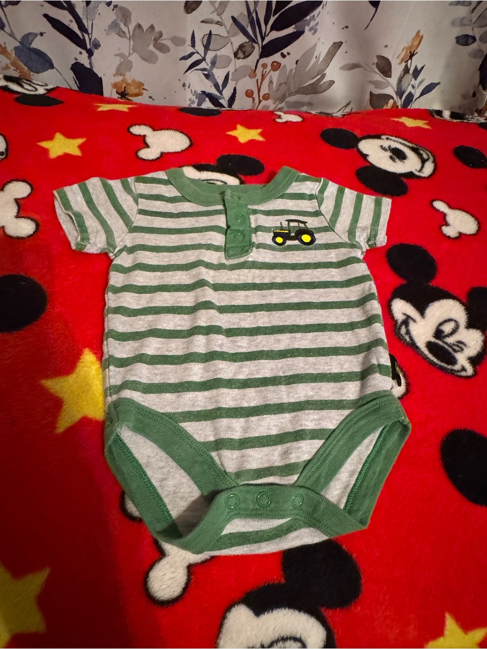 Green Striped Tractor Baby One-Piece John Deere Size 3 Months C5